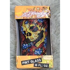 Ed Hardy 16 Fl. Oz. Pint Drinking Glass Night Of The Dead Skull Floral